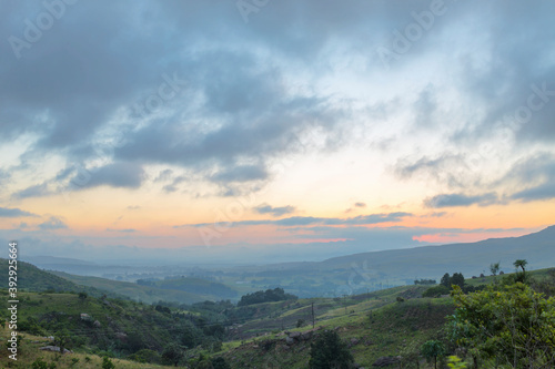 Misty early morning in the valley before sunrise