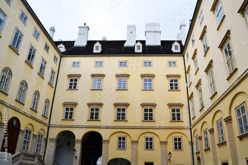 Photography Medieval half baroque courtyard in the schweizerhof aisle of the Hofburg palace in Vienna, the former imperial castle residence of the Habsburg dynasty