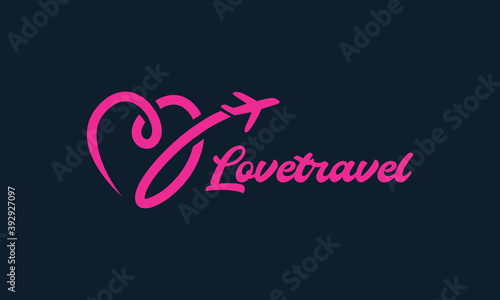 love or heart line with airplane fly travel transportation logo icon vector illustration design