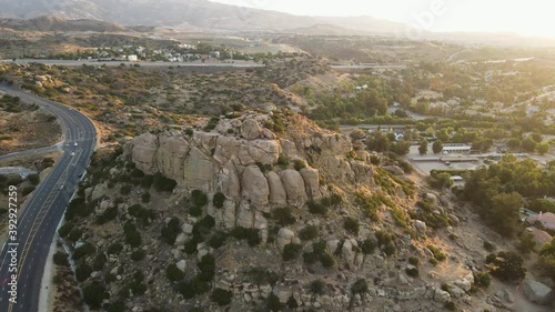 Aerial drone orbit shot of Stoney Point Park in the San Fernando Valley in Los Angeles, California during golden hour photo