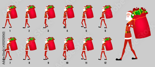Christmas Santa Claus Walk Cycle Animation, Loopable Walk cycle  anmamtion of Business Santa Claus, Santa Claus Walking With gifts animation sequence for animation, looping walk cycle animation frames