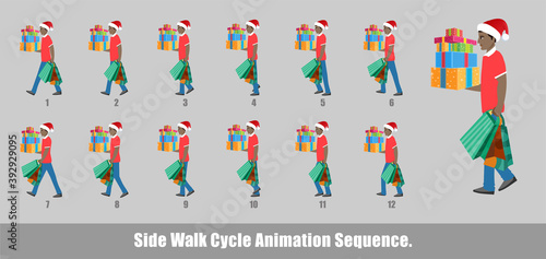 Christmas Santa Claus Walk Cycle Animation  Loopable Walk cycle  anmamtion of Business Santa Claus  Santa Claus Walking With gifts animation sequence for animation  looping walk cycle animation frames