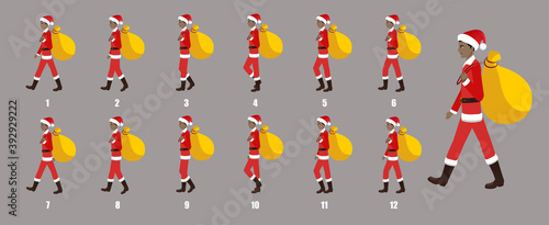 Christmas Santa Claus Walk Cycle Animation, Loopable Walk cycle anmamtion of Business Santa Claus, Santa Claus Walking With gifts animation sequence for animation, looping walk cycle animation frames