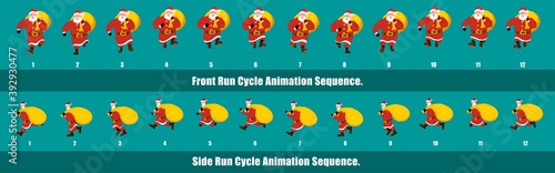 Christmas Santa Claus Run Cycle Animation, Loopable Run cycle  anmamtion of  Santa Claus, Santa Calus Walking With gifts animation sequence for animation, looping walk cycle animation frames.