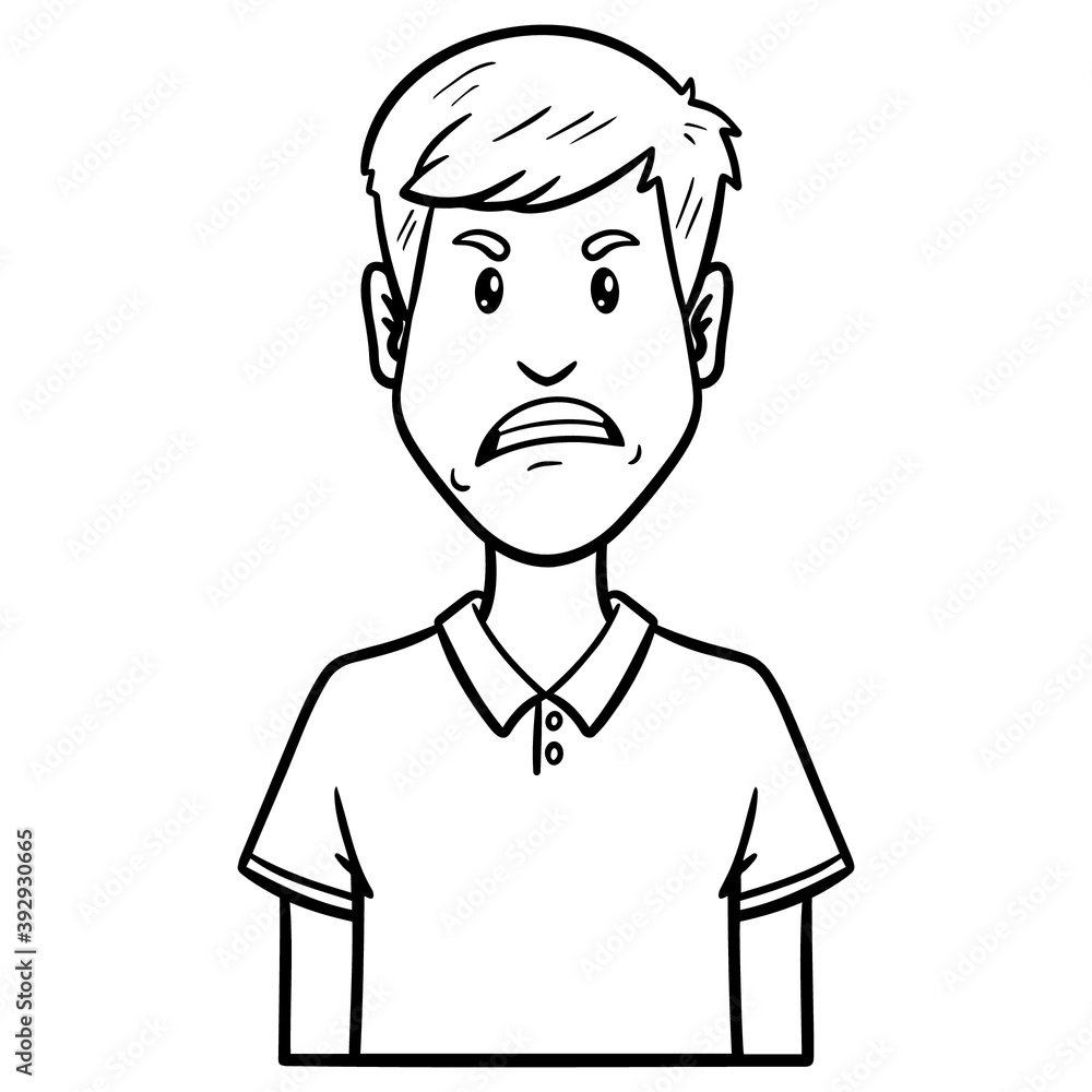 man gritting his teeth. outline, comic, monochrome, upper body. man gritting his teeth. outline, comic, monochrome, upper body.