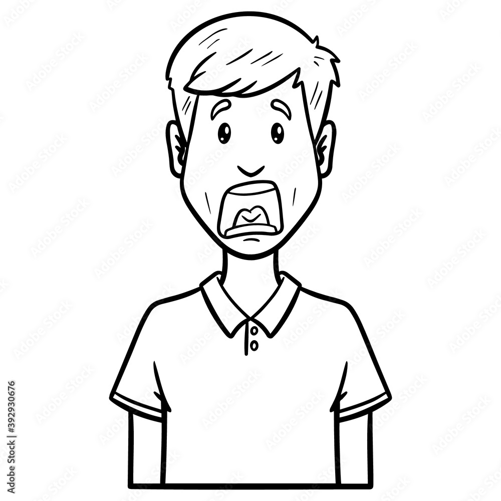 scared screaming man. monochrome, comic, outline, fear. scared screaming man. monochrome, comic, outline, fear.