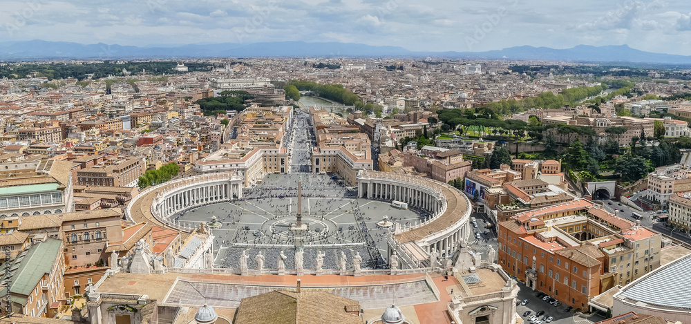 Extra panoramic aerial vew of  San Pietro Square and Rome