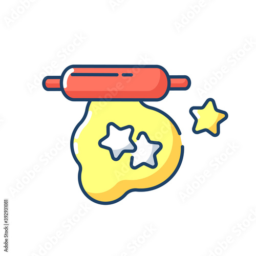 Cookie cutter RGB color icon. Metallic star shape. Cut dough for treat. Bakery utensils. Biscuit form for Christmas holiday cooking. Xmass dessert preparation. Isolated vector illustration