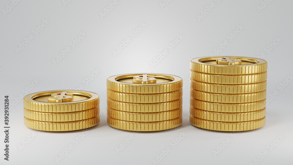 Gold Coins stack isolate is on white background, 3D rendering Gold Coins stack isolate is on white background, 3D rendering