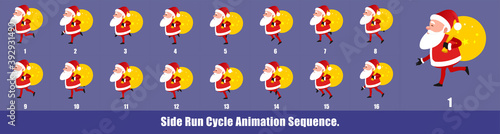 Christmas Santa Claus Walk Cycle Animation, Loopable Walk cycle  anmamtion of Business Santa Claus, Santa Claus Walking With gifts animation sequence for animation, looping walk cycle animation frames