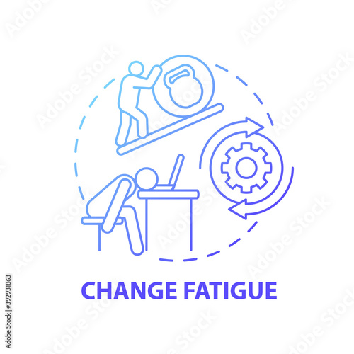 Change fatigue concept icon. Business challenges idea thin line illustration. Overwhelmed workers. Difficulty innovating, quickly launching new capabilities. Vector isolated outline RGB color drawing