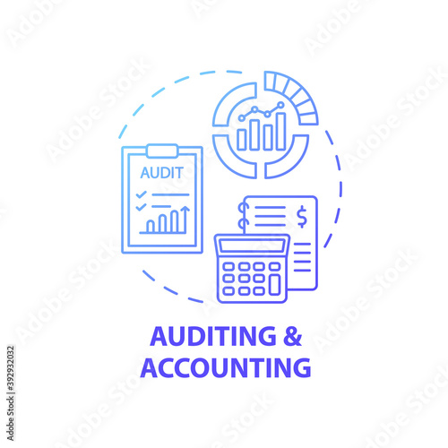 Auditing and accounting concept icon. Business consulting service idea thin line illustration. Balance sheet. Inspection, examination. Verification activity. Vector isolated outline RGB color drawing