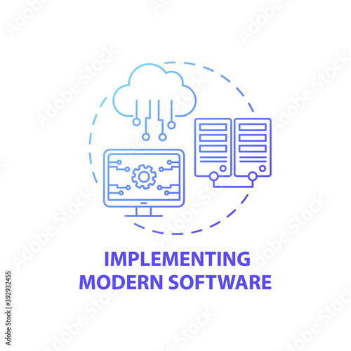 Implementing modern software concept icon. Business consulting task idea thin line illustration. Resource management. Improving existing workflows. Vector isolated outline RGB color drawing