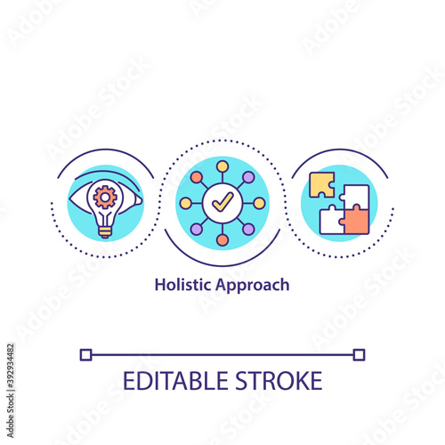 Holistic approach concept icon. Employee holistic perspective idea thin line illustration. Take all details into work account vector isolated outline RGB color drawing. Editable stroke