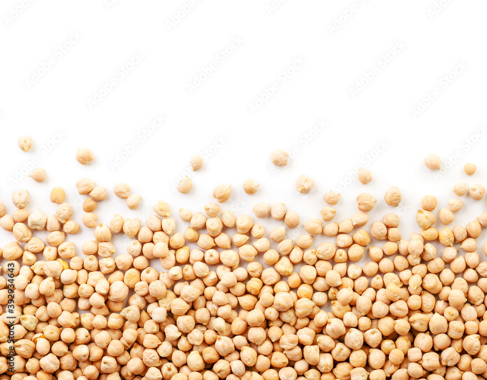 Dry chickpeas close-up on a white background isolated, chickpeas background. Copy space Dry chickpeas close-up on a white background isolated, chickpeas background. Copy space