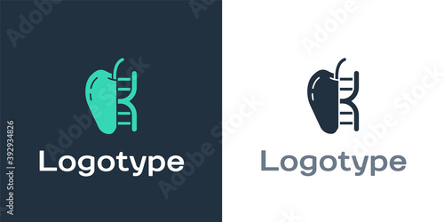 Logotype Genetically modified apple icon isolated on white background. GMO fruit. Logo design template element. Vector.