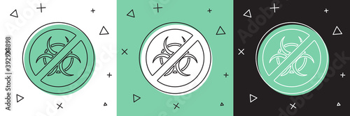 Set Stop GMO icon isolated on white and green, black background. Genetically modified organism acronym. Dna food modification. Vector.