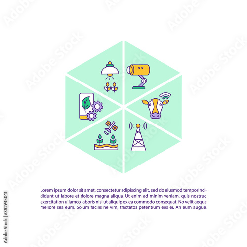 Agriculture technology concept icon with text. Smart farming. Agricultural engineering. PPT page vector template. Brochure, magazine, booklet design element with linear illustrations