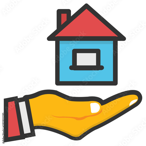 
Flat icon of a hand and house symbolizing house insurance
