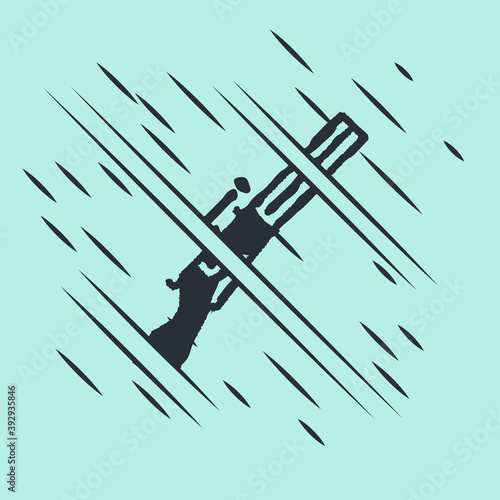 Black Hunting gun icon isolated on green background. Hunting shotgun. Glitch style. Vector.