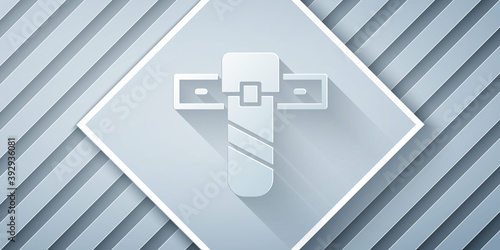 Paper cut Knife holster icon isolated on grey background. Paper art style. Vector.