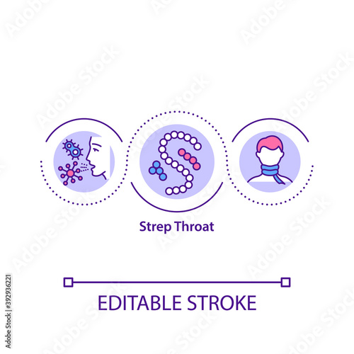 Strep throat concept icon. Dangerous bacteria for your health. Medical treatment of throat problems idea thin line illustration. Vector isolated outline RGB color drawing. Editable stroke