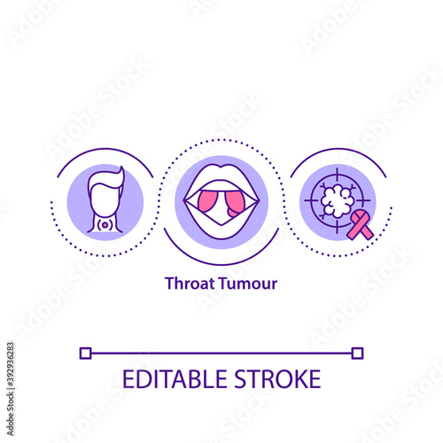 Throat tumour concept icon. Disease diagnosis and symptoms. Treatment of throat cancer. Medical help idea thin line illustration. Vector isolated outline RGB color drawing. Editable stroke