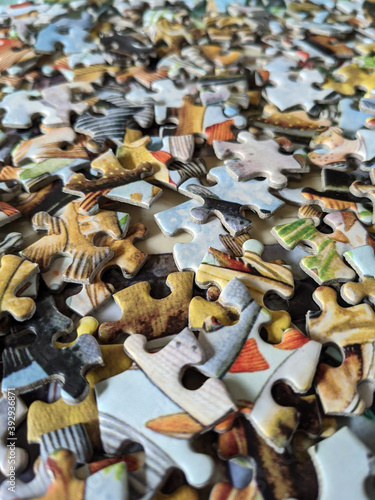 Close Up of Unfinished Jigsaw Puzzle Pieces