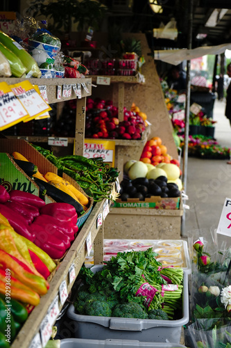 Konstfotografi Fruit and vegetables displayed outside on a market stand