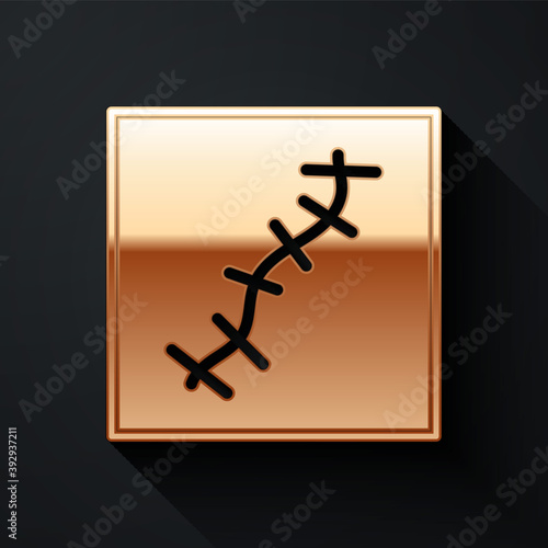 Gold Scar with suture icon isolated on black background. Long shadow style. Vector.