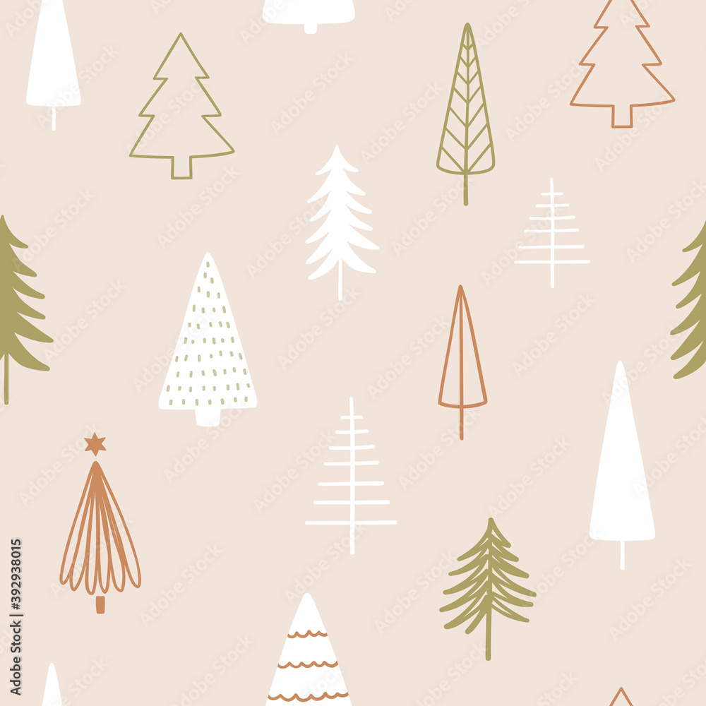 Christmas season vector seamless pattern. Abstract Christmas trees. Hand drawn texture for wallpaper, pattern fills, web page background, wrapping paper..