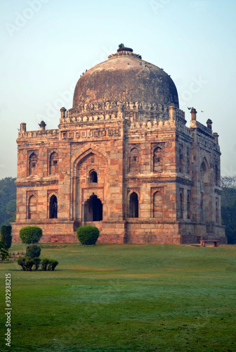 A winter morning sun lighting the Shisha Gumbad monument