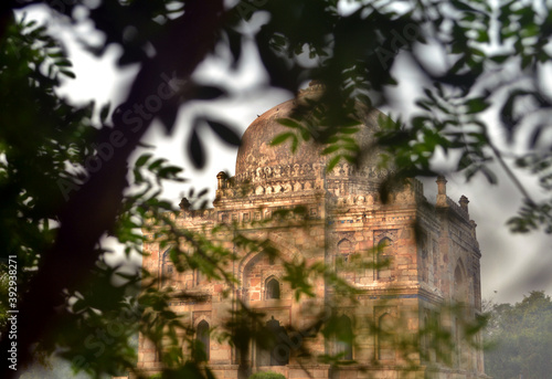 A winter morning sun lighting the Shisha Gumbad monument