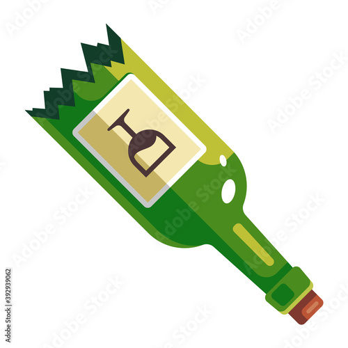 broken green bottle. sharp glass edges. flat vector illustration isolated on white background.