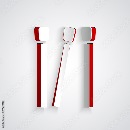 Paper cut Matches icon isolated on grey background. Paper art style. Vector.