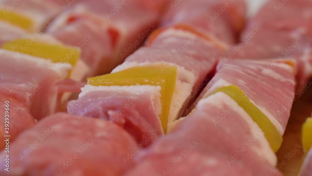 tray of meat skewers ready to be cooked tray of meat skewers ready to be cooked