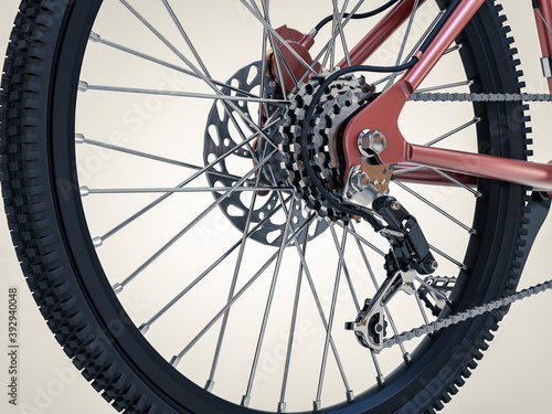 3D Rendering, Bike Gears Cassette on the Rear Wheel