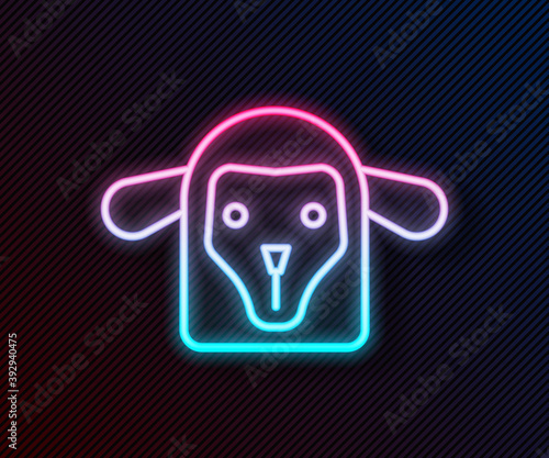 Glowing neon line Sheep head icon isolated on black background. Animal symbol. Vector.