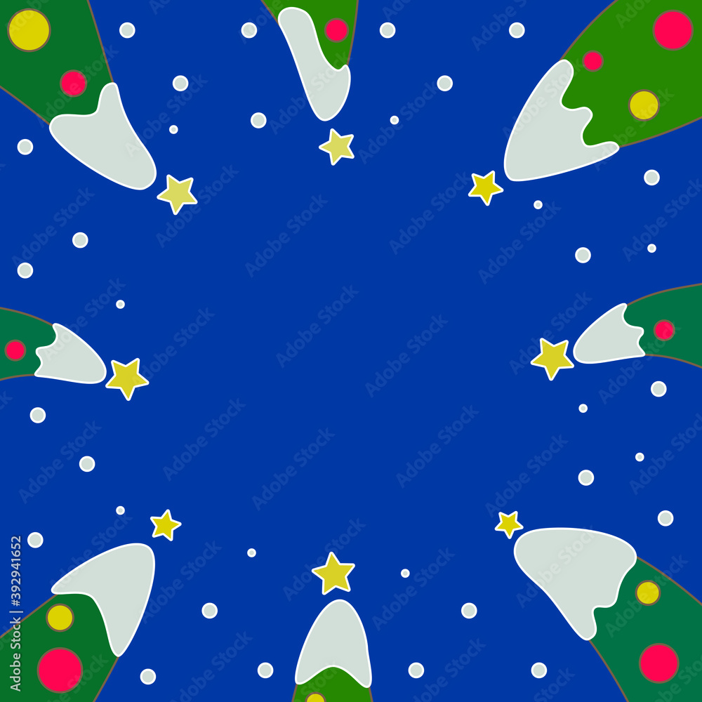 frame with Christmas trees in planar design