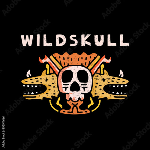 Skull head and beast in hype style with wild skull typography. illustration for t shirt, poster, logo, sticker, or apparel merchandise.