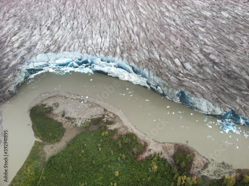 Juneau, AK / United States - Sept 14, 2012: A landscape view of the glaciers and deep blue crevasses of the Juneau Icefield. photo