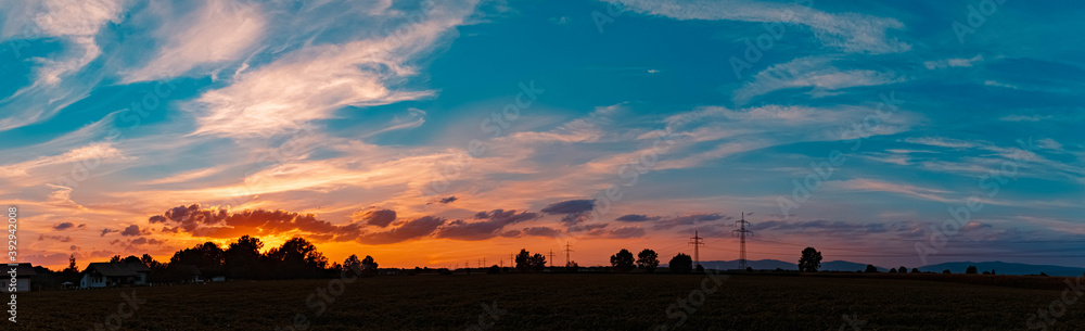 High resolution stitched panorama of a beautiful sunset near Tabertshausen, Bavaria, Germany