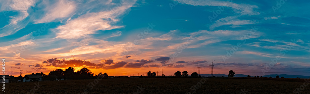 High resolution stitched panorama of a beautiful sunset near Tabertshausen, Bavaria, Germany High resolution stitched panorama of a beautiful sunset near Tabertshausen, Bavaria, Germany