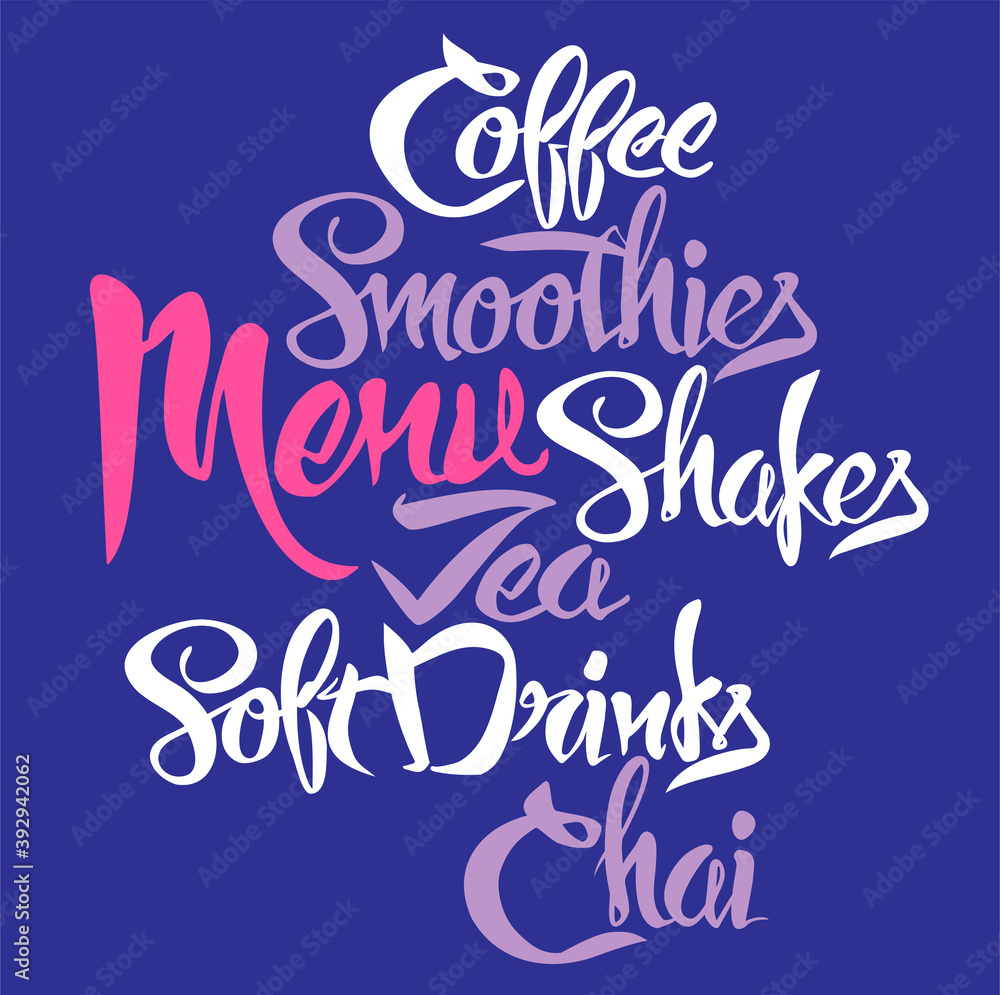 Hand-lettered Meal Category Headers—Coffee, Smoothies, Shakes, Tea, Soft Drinks, Chai—Use for Menus, Signage, Marketing & More!