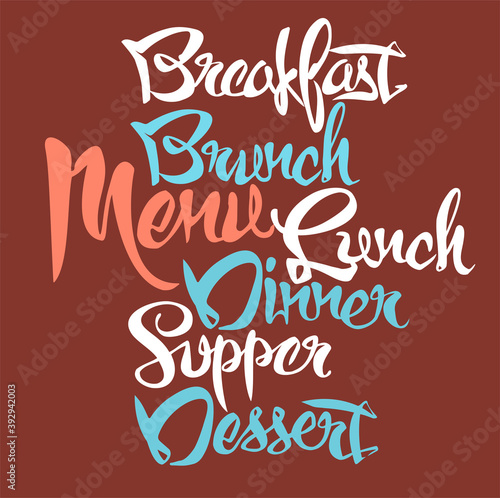 Hand-lettered Meal Category Headers—Breakfast, Brunch, Lunch, Dinner, Supper, Dessert—Use for Menus, Signage, Marketing & More!