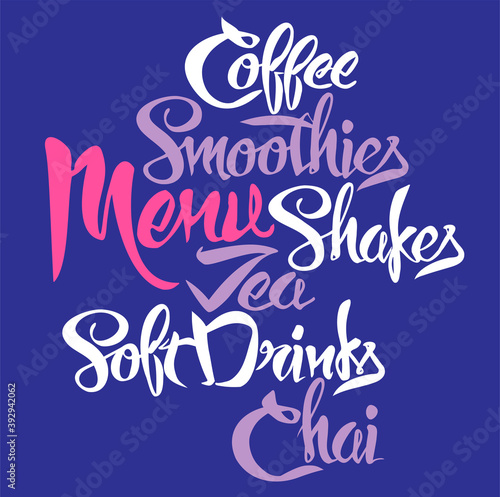 Hand-lettered Meal Category Headers   Coffee  Smoothies  Shakes  Tea  Soft Drinks  Chai   Use for Menus  Signage  Marketing   More 