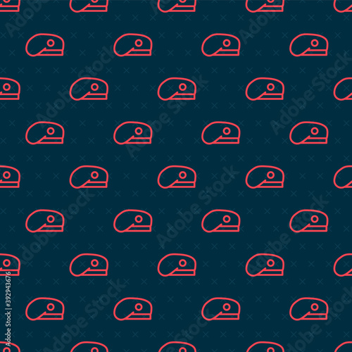 Red line Military beret icon isolated seamless pattern on black background. Soldiers cap. Army hat. War baret. Vector.
