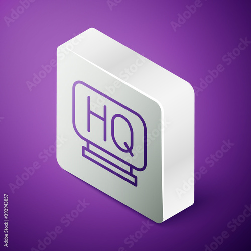 Isometric line Military headquarters icon isolated on purple background. Silver square button. Vector.