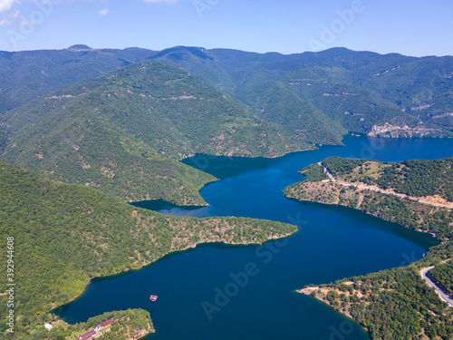Fototapeta Naklejka Na Ścianę i Meble -  Aerial view of Vacha Reservoir, Bulgaria