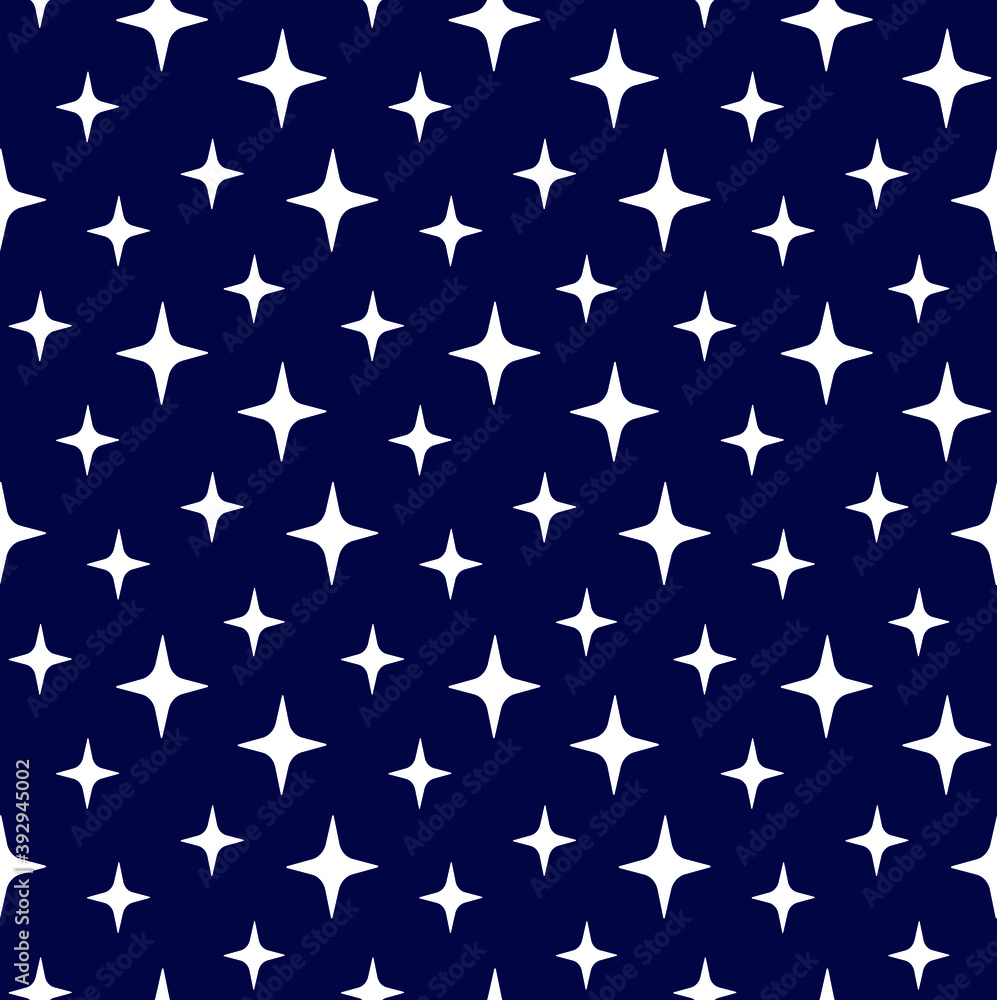 Fototapeta premium Vector seamless pattern of flat white stars isolated on black background